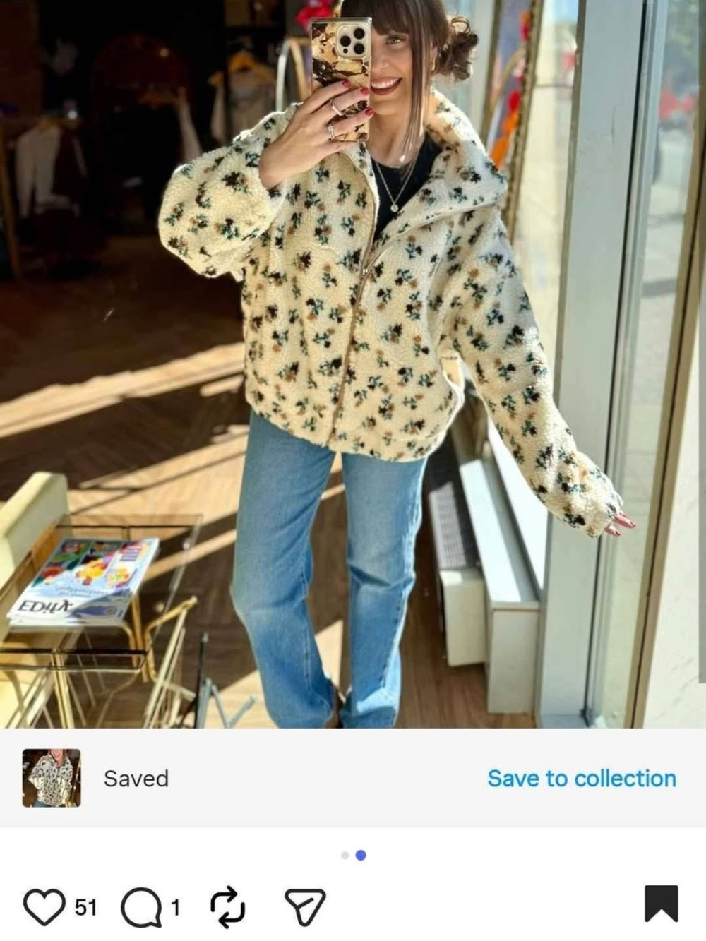 Brunette The Label Cream Floral Teddy Sherpa Jacket